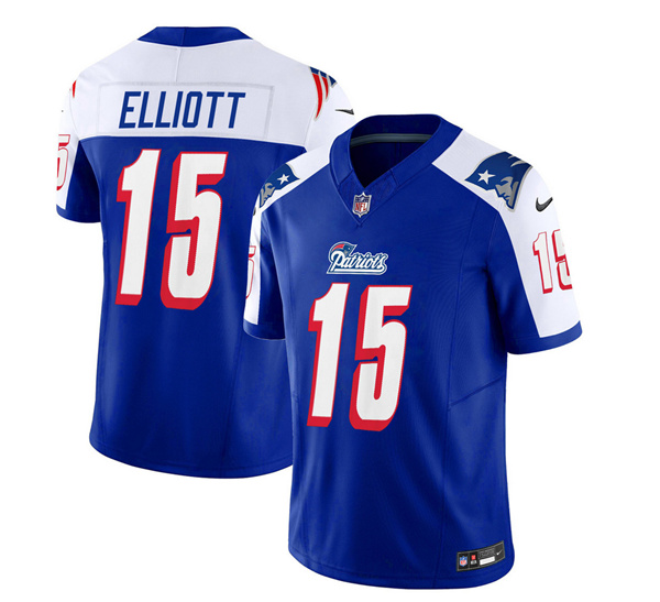 Men's New England Patriots #15 Ezekiel Elliott Blue/White 2023 F.U.S.E. Vapor Limited Football Stitched Jersey